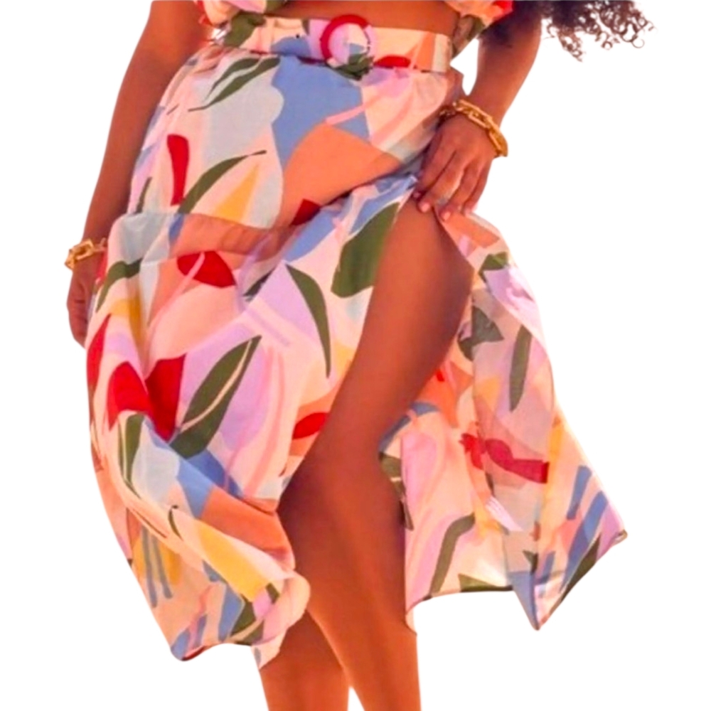 Eloquii Multicolor Pastel Floral Print Skirt With Side Slit Sz 14 - Picture 2 of 7
